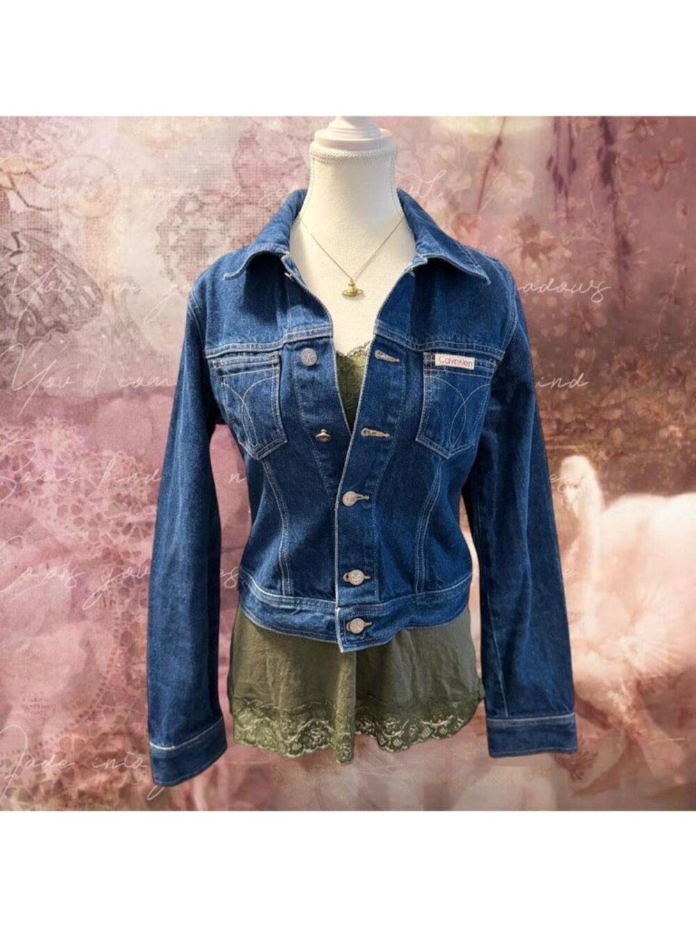 Vintage Y2K Calvin Klein Denim Jacket Dark Wash Fitted CK Jeans Trucker Jacket